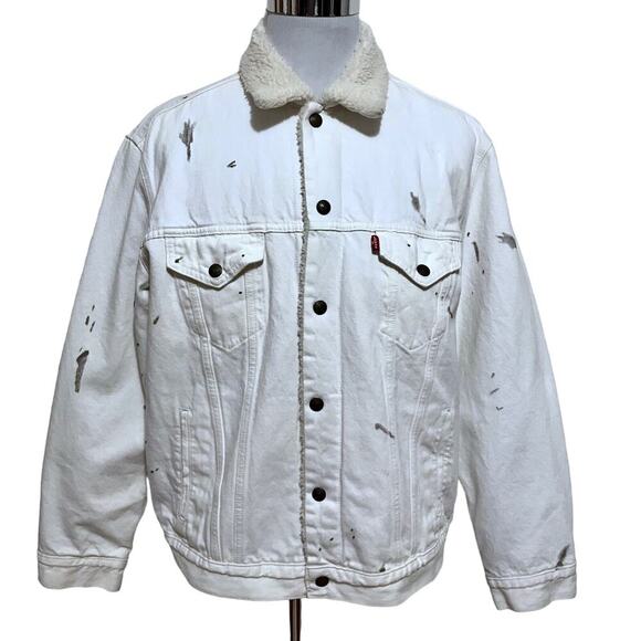 Levi's NWT Vintage Fit Trucker Sherpa Lined White Jean Jacket Men Various - Picture 1 of 13